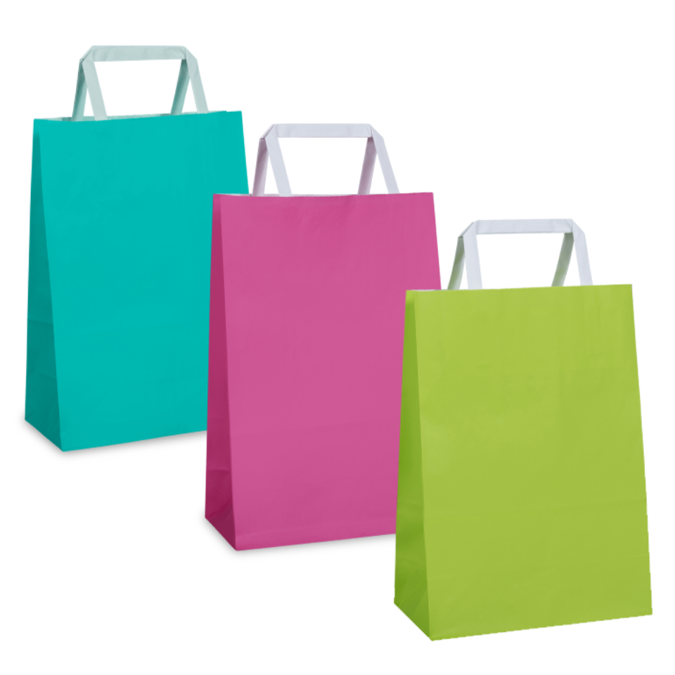 Three colourful paper bags in a row
