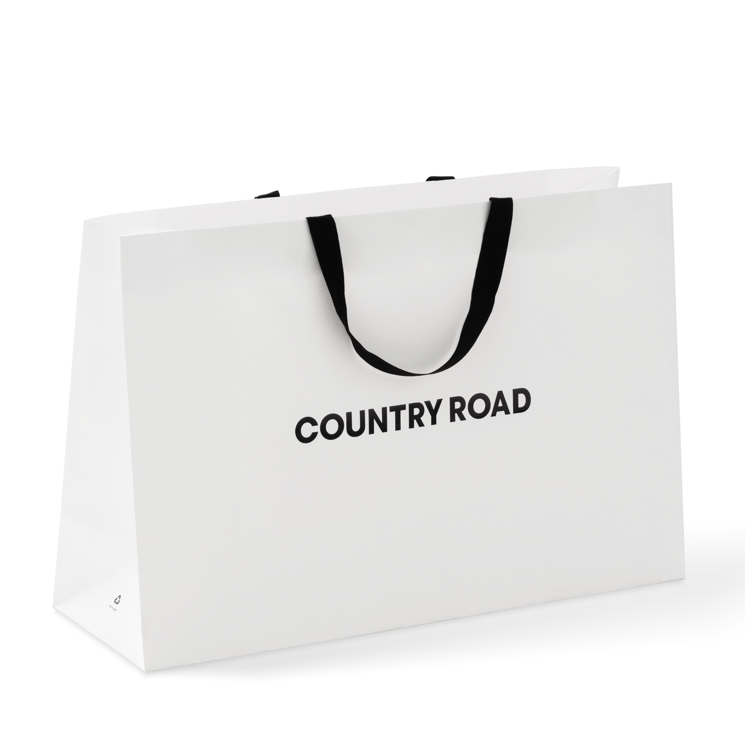 PaperPak Gallery Country Road black custom printing on white black flat fold handle